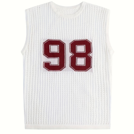 UNICORN Men'S Summer Hollowed-Out Knitted Vest with a Number Pattern s m l xl xxl