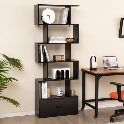 UNICORN Bookcase with Doors, 5-Tier Standing Shelf183 x 70 x 23 cm Black