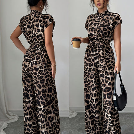 UNICORN Summer Print Stand Collar Vacation Style Elegant Casual Belted Jumpsuit s m l xl