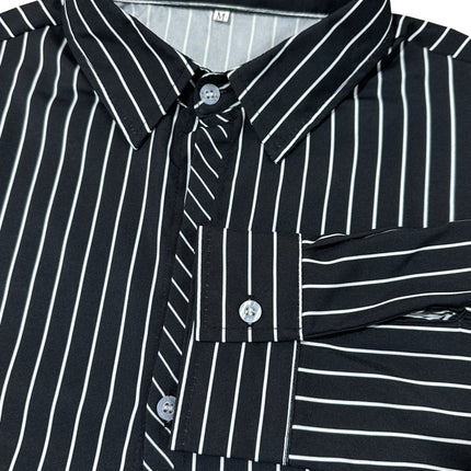UNICORN Men's Long Sleeve Notch Lapel Button Shirt with Fine White Stripes s m l xl xxl