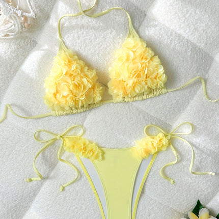 UNICORN Solid Color Triangle Bikini Swimsuit with Floral Accessories s m l xl