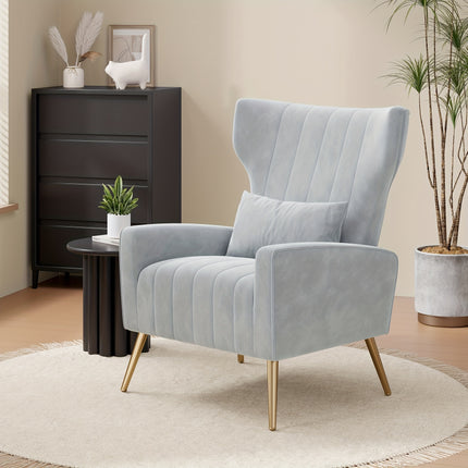 UNICORN Luxury Velvet Leisure Chair with Golden Metal Legs Beige Light Gray Black