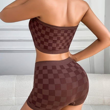 UNICORN Womens Casual Plaid Patterned Lingerie Set, Featuring a Strapless Top s m l