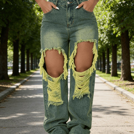 UNICORN High-Waisted Straight-Leg Women Jeans Green xxs xs s