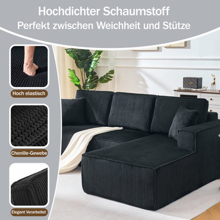 UNICORN Compressed L-Shaped Corduroy Sofa, 2-Seater Sectional + Chaise Lounge Corner