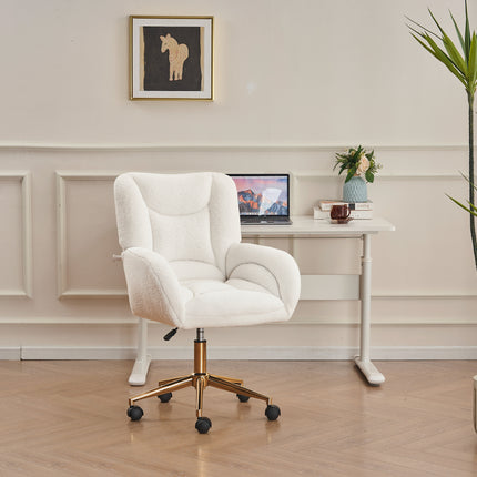 UNICORN Teddy Fabric Height Adjustable Swivel Chair for Home Office Indoors White