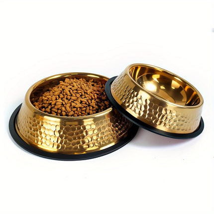 UNICORN Textured Gold-Plated Stainless Steel Dog Bowl, Non-Slip, 22 CM
