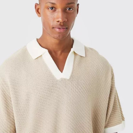 UNICORN Men's polo shirt ribbed sweater pattern taupe xs s m l xl