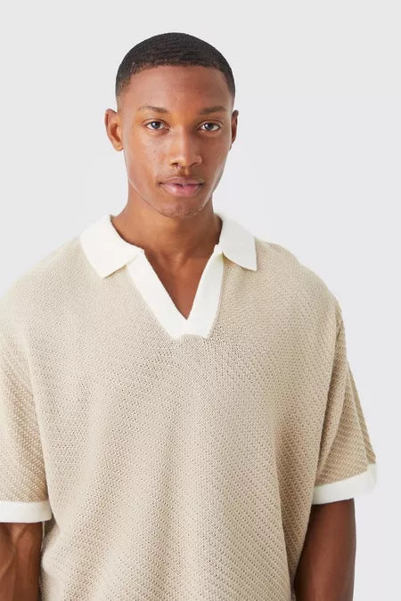 UNICORN Men's polo shirt ribbed sweater pattern taupe xs s m l xl