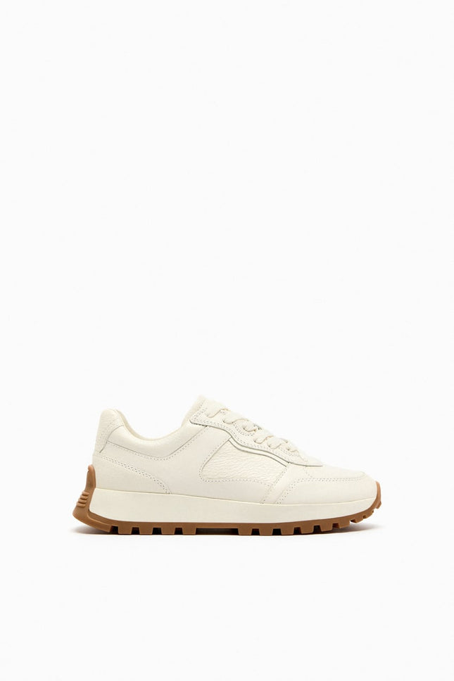 UNICORN Women's leather running sneakers lace-up shoes off-white brown sizes 35 to 42