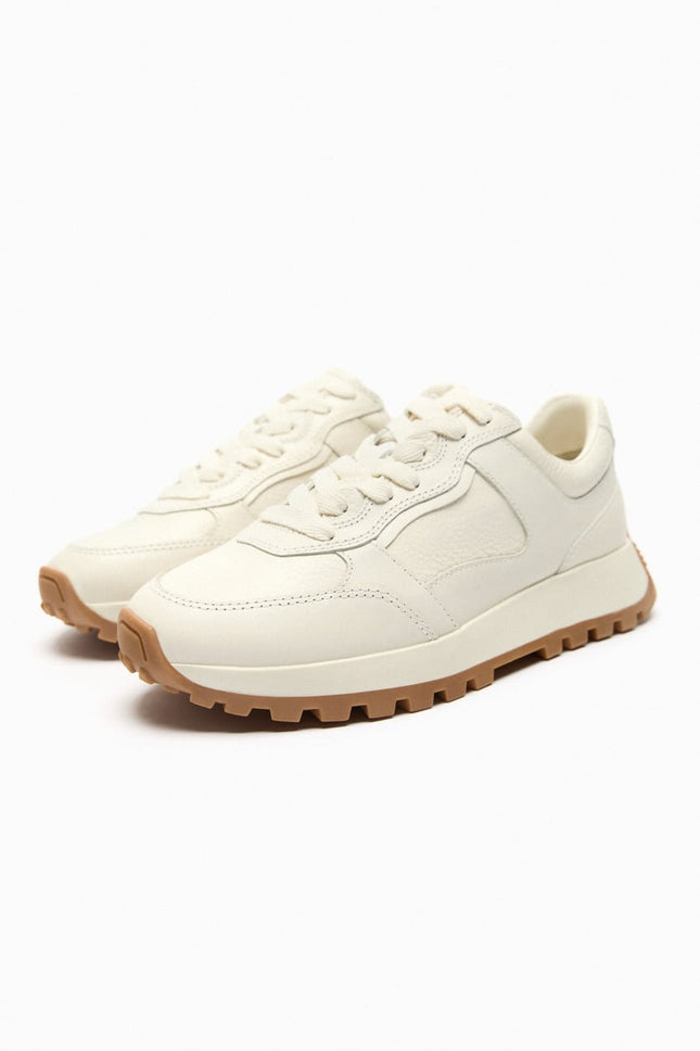 UNICORN Women's leather running sneakers lace-up shoes off-white brown sizes 35 to 42