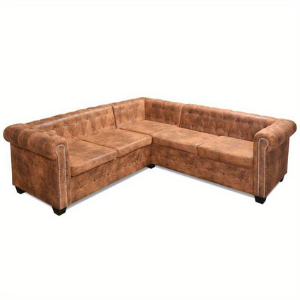 UNICORN Chesterfield-Ecksofa 5-Sitzer Kunstleder Brown