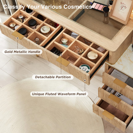 UNICORN Makeup Vanity Desk with 91.44cm HD Mirror, 121.92cm Desk Brown Gray
