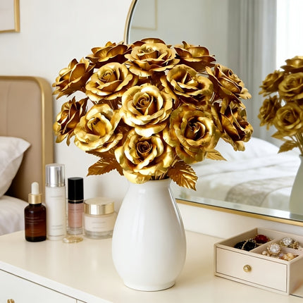 UNICORN 14pcs Artificial Golden Roses Ideal for Spring Home Decor