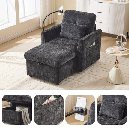 UNICORN Multifunctional Recliner Sofa, Lounge Chair with Phone Holder Black