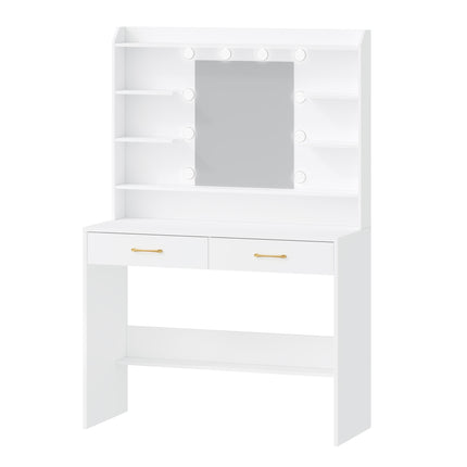 UNICORN Jewelry Cabinet with Mirror, Vanity Table with Shelves And 2 Drawers White