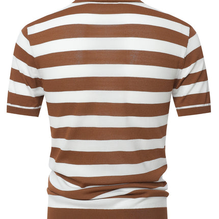 UNICORN Striped Polo Neck Knit Square Shoulder Short Sleeve T-Shirt Men'S s m l xl xxl