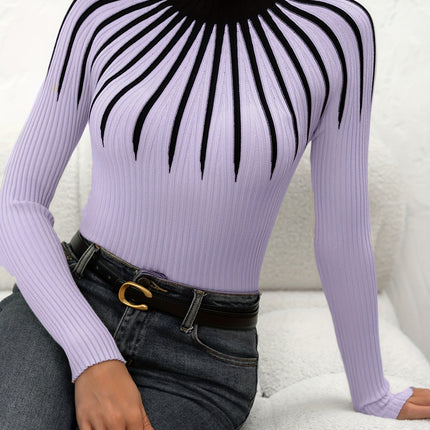 UNICORN Women's Color Block Ribbed Elegant Long Sleeve Pullover s m l xl xxl