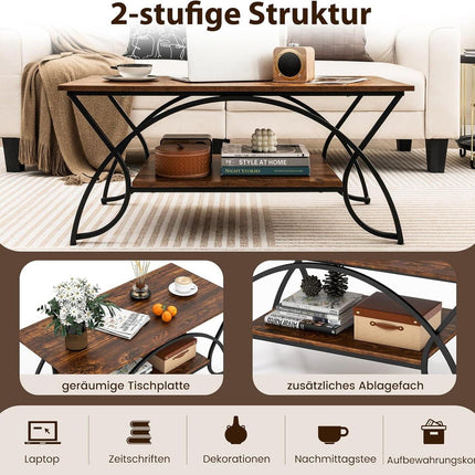 UNICORN Coffee Table, Coffee Table with Storage 100 X 50 X 45 Cm (Vintage Brown-Black)