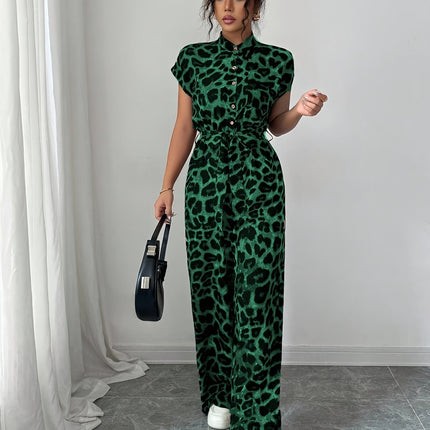 UNICORN Summer Print Stand Collar Vacation Style Elegant Casual Belted Jumpsuit s m l xl