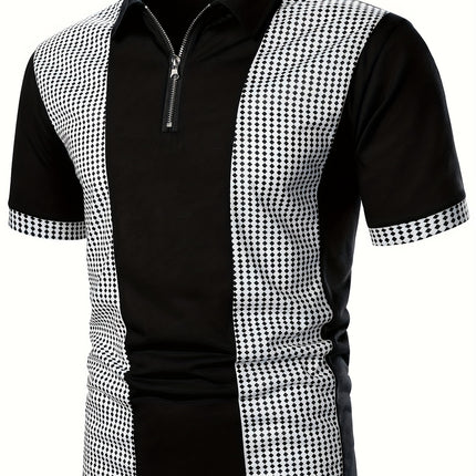 UNICORN Fashion POLO Shirt Short Sleeve Color Block Print Zipper Detail s m l xl