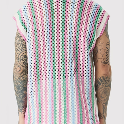 UNICORN Openwork Crochet Vest Pink Red Blue Green s m l xl xxl
