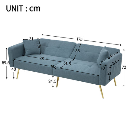 UNICORN Modern minimalist sofa bed size: 175*64*72 cm angle adjustable gold bed legs sofa with cushions side storage pockets