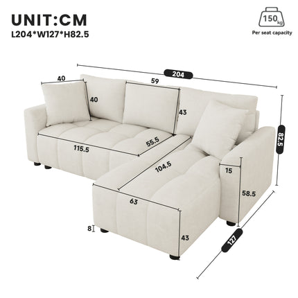 UNICORN Three-seater Fabric Sofa Convertible into L-shaped Corner Sofa Beige