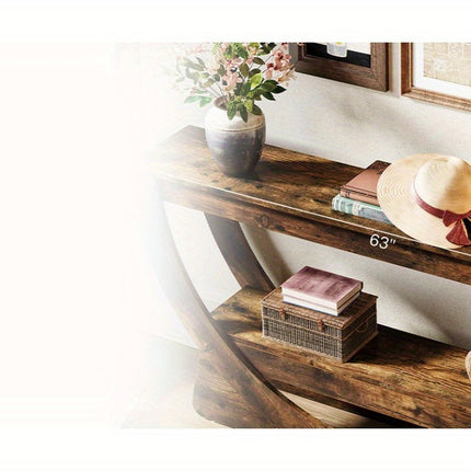 UNICORN 63-Inch Console Table, Farmhouse-Style Two-Tier Entry Table Dark Brown