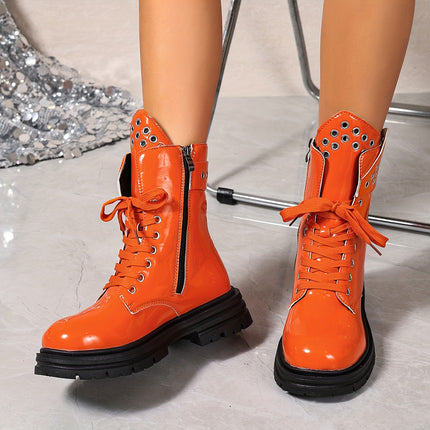 UNICORN Womens Boots with Thick Sole with Lace-up and Decorative Buckle
