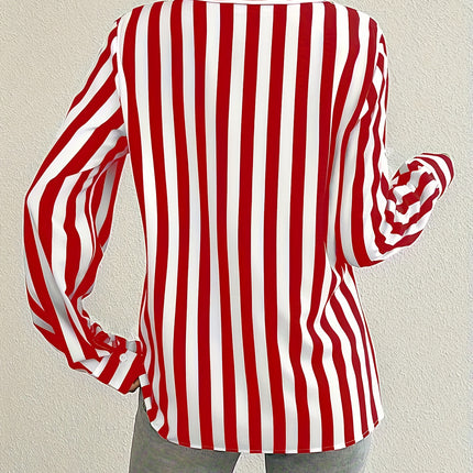 UNICORN Striped Button-Front Shirt, Elegant Long Sleeve Collared Blouse for Women