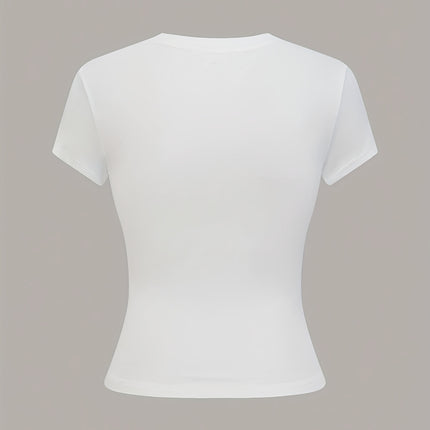 UNICORN Women's Casual Solid Color Crop Top Stretchy Round Neck Short Sleeve Shirt xl