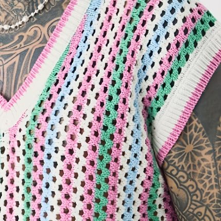 UNICORN Openwork Crochet Vest Pink Red Blue Green s m l xl xxl