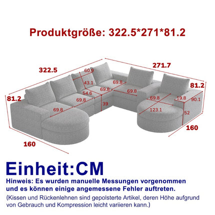 UNICORN 2 Curved Elements Chaise Design Sofa Beige Gray Black 322.5×271×81.2 cm