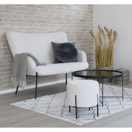 UNICORN Two-seater sofa in white faux lambskin with black legs, 73x128x97 cm