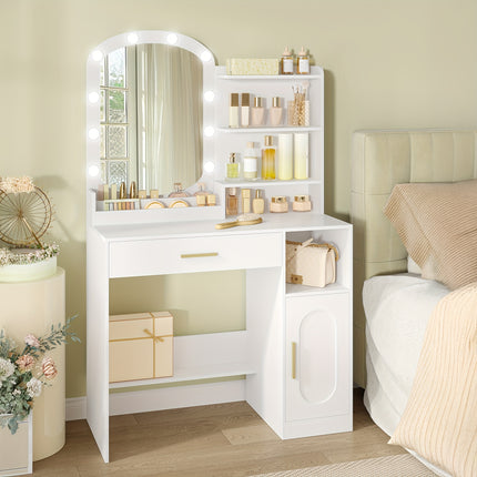 UNICORN Dressing Table with Oval Mirror,LED Lights, Adjustable Brightness
