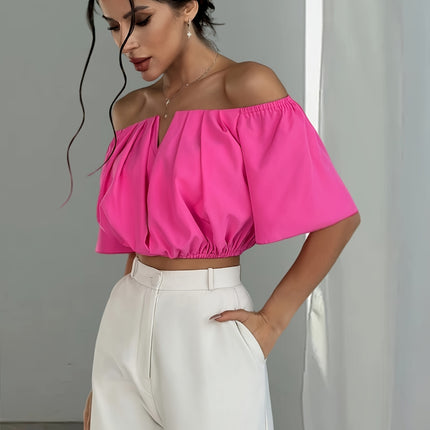 UNICORN Off-the-Shoulder Solid Color Short Blouse  Daily Wear, Parties, All-Season xs s m l