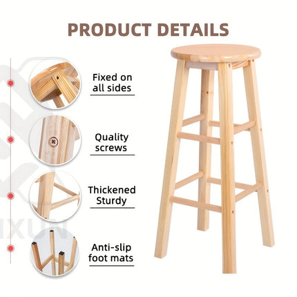 UNICORN Oak Round Stools, Solid Wood Bar Stools, Pub Chairs