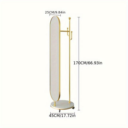 UNICORN Mobile Full-Length Mirror with a Rotating Floor Coat Rack Black Golden