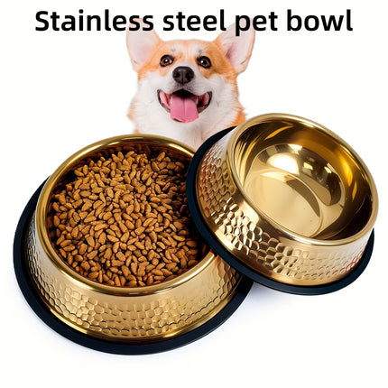 UNICORN Textured Gold-Plated Stainless Steel Dog Bowl, Non-Slip, 22 CM