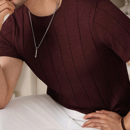 UNICORN Men Slim Fit Striped Textured Knit Crew Neck T-Shirt s m l xl
