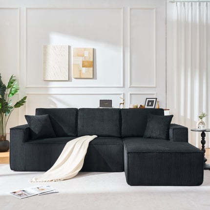 UNICORN Compressed L-Shaped Corduroy Sofa, 2-Seater Sectional + Chaise Lounge Corner