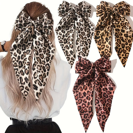 UNICORN Satin Hair Clip Featuring a Leopard Bow Ideal for Half-Up Hairstyles