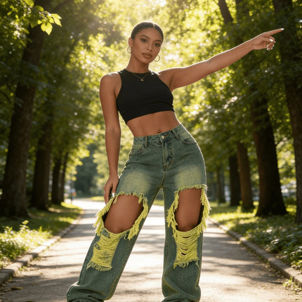 UNICORN High-Waisted Straight-Leg Women Jeans Green xxs xs s