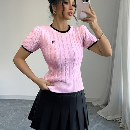 UNICORN Cat Ear Design Womens Short Sleeve Top Elegant Two-Tone Edges s m l xl