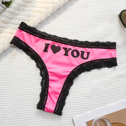 UNICORN Heart-Print Women's Triangle Panties Thong Mid-Low Waist Lace Crotch s m l xl