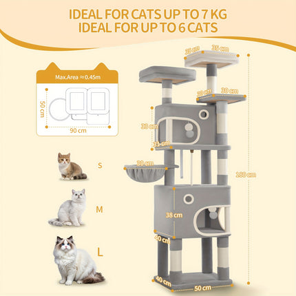 UNICORN Cat Tree, 180cm Cat Tree with 8 Scratching Posts, Beige/light Gray/dark Gray