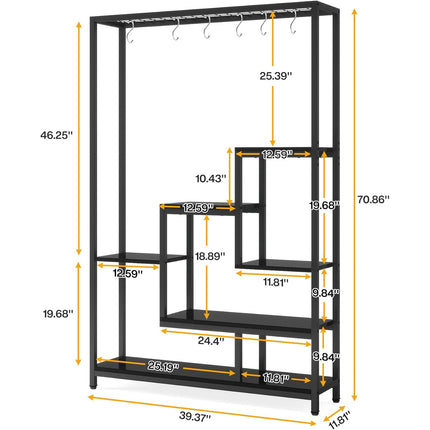UNICORN Flower Stands, 5-Tier Plant Rack with 10 S-Hooks, 180Cm High Black