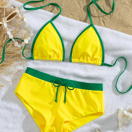 UNICORN Yellow Brazilian Style Yellow-Green Contrast Color Halter Neck Bikini s m l xl