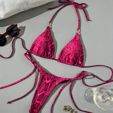 UNICORN Snakeskin Print Swimsuit Tie Bikini 2pcs Set xs s m l xl